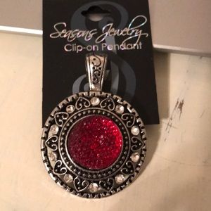 Season’s Jewelry pendant w/Red stone and rhinestones set in Silver-tone